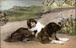 Girl in Garden With Dog Postcard