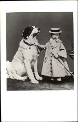 Child with Dog Saint Bernards Postcard Postcard