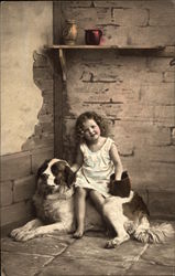 Girl with St. Bernard Postcard