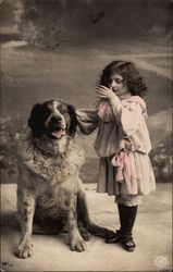 Young Girl with St. Bernard Saint Bernards Postcard Postcard