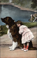 Girl Hugging a Dog Postcard