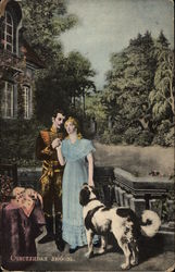 Russian Couple with St. Bernard Postcard