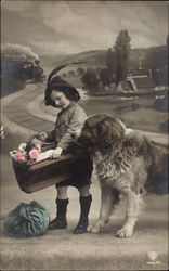 Young Child with St. Bernard Saint Bernards Postcard Postcard