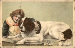 St. Bernard and Young Girl Saint Bernards Postcard Postcard