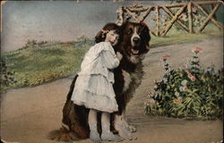 Young Girl with St. Bernard Postcard