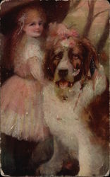 Girl with St. Bernard Postcard