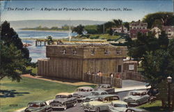 "The First Fort" A replica at Plymouth Plantation Massachusetts Postcard Postcard