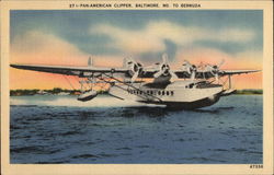 Pan-American Clipper, Baltimore, MD to Bermuda Aircraft Postcard Postcard