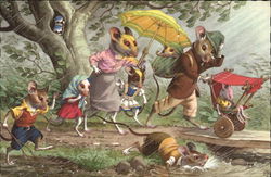 Mouse Family in a Rainstorm Postcard