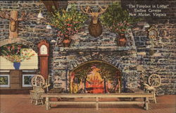 "The Fireplace in Lodge" Endless Caverns Postcard