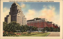 Park Plaza and Chase Hotels at Entrance to Forest Park St. Louis, MO Postcard Postcard