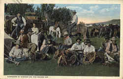 Cowboys At Dinner On The Round Up Postcard