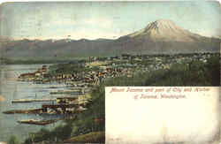 Mount Tacoma And Part Of City And Harbor Of Tacoma Washington Postcard Postcard