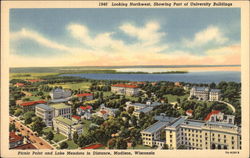 Aerial View looking Northwest showing part of University Buildings Madison, WI Postcard Postcard