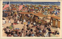 A Crowded Beach at Long Beach New York Postcard Postcard