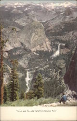 Vernal and Nevada Falls, Glacier Point Yosemite National Park Postcard Postcard