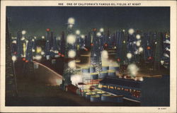 One of California's Famous Oil Fields at Night Postcard