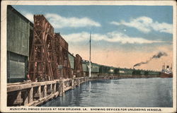 Municipal Owned Docks, showing devices for unloading vessels New Orleans, LA Postcard Postcard