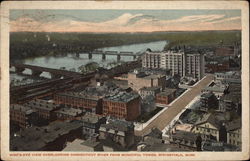 Bird's-eye view overlooking Connecticut River from Municipal Tower Springfield, MA Postcard Postcard