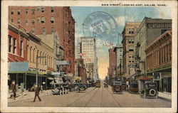 Main Street, Looking East Dallas, TX Postcard Postcard