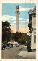 Pilgrim Memorial Monument and bas relief tablet Postcard