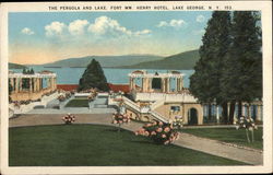 The Pergola and Lake, Fort Wm. Henry Hotel Postcard