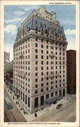 New Emerson Hotel, Baltimore and Calvert Streets Postcard