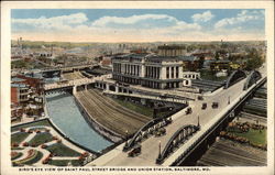 Bird's Eye View of Saint Paul Street Bridge and Union Station Baltimore, MD Postcard Postcard