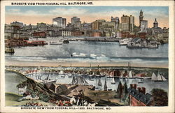 Bird's Eye View from Federal Hill - 1850 and modern day Baltimore, MD Postcard Postcard