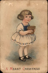 Young Girl with Christmas Book Postcard