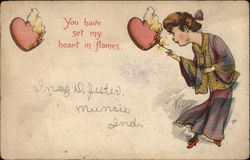 Valentine - You Have Set My Heart In Flames Hearts Postcard Postcard