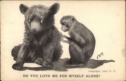 A Bear Cub and a Monkey Eye Each Other Multiple Animals Postcard Postcard