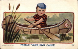 Young Boy in Small Canoe Boys Postcard Postcard