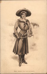 Cowgirl with Horse in Background Postcard