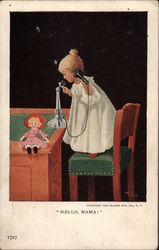 Young Girl in Nightie Talking on Telephone Girls Postcard Postcard