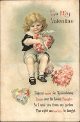 To My Valentine - Boy with Hearts made of Flowers Postcard