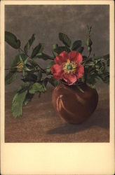 Alpine Rose in a Brown Vase Flowers Postcard Postcard