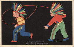 Two Boys Dressed as Indians Cowboy Western Postcard Postcard