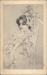 Drawing of Woman's Profile Postcard