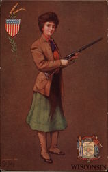 State of Wisconsin - Girl with Rifle Postcard