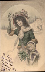 Woman and Daughter at Wintertime Women Postcard Postcard