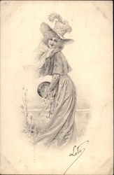 Beautiful Woman in Hat and Muff Postcard