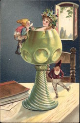 Elves and Woman in Wine Glass Postcard Postcard