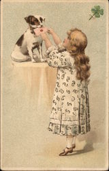 Blonde Girl Giving Letter to Puppy Postcard