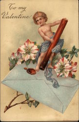 To My Valentine - Cupid with Letter and Sealing Wax Postcard Postcard