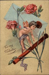 Cupid With Envelope and Carnations Postcard Postcard