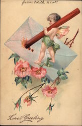 Love's Greeting - Cupid with Letter Postcard