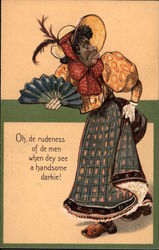 African American Woman with Fan Black Americana Postcard Postcard