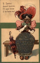 African American Woman on Bench With a Daisy Black Americana Postcard Postcard