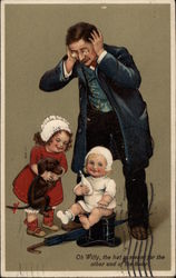 Father Worrying Over Children Postcard